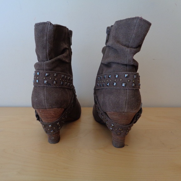Naughty Monkey Wedge Booties Buckle Studded Suede Boots Brown Size 8 - Picture 4 of 6
